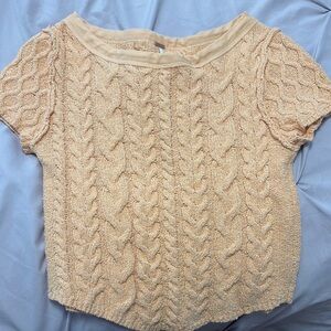 Peach Cable Knit Short Sleeve Sweater